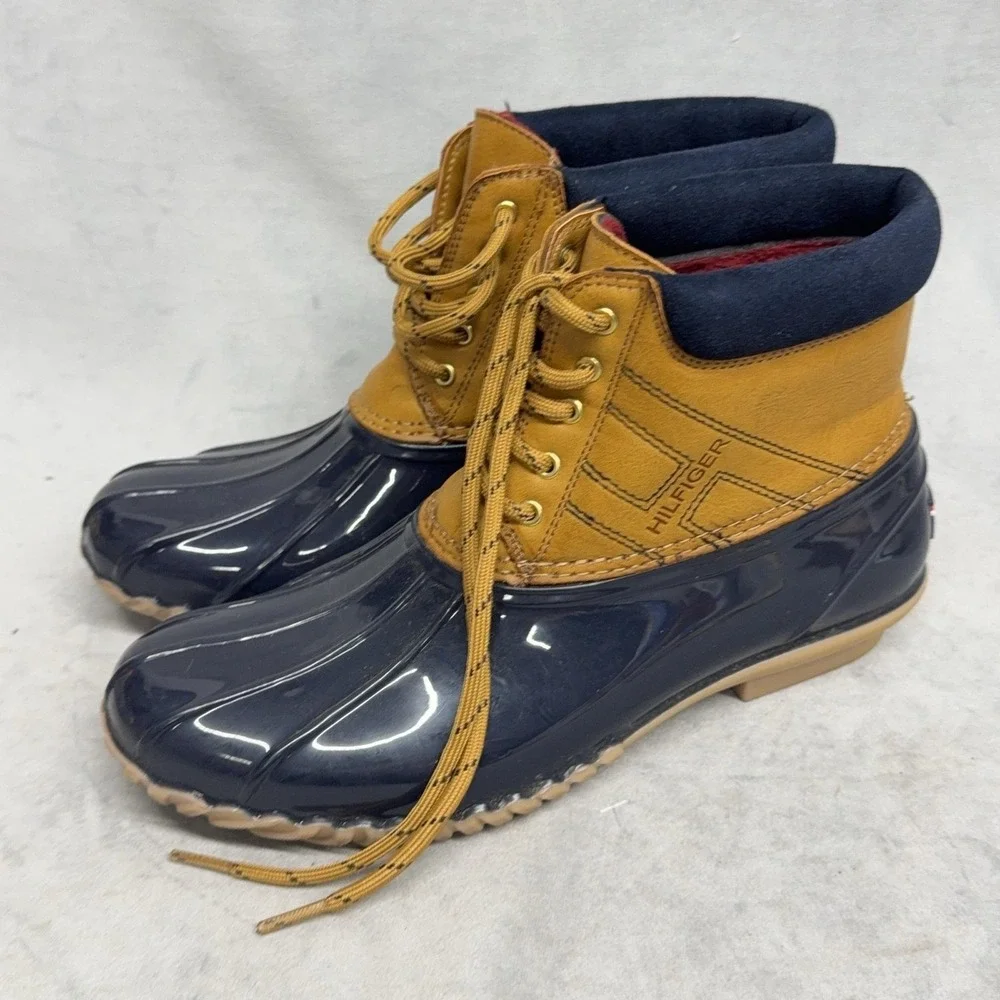 Tommy Hilfiger Boots Mens Size 9 Blue Tan Duck Snow Waterproof Ankle TWHENREE2